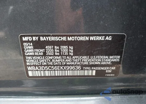 2014 BMW 328 xDrive from USA, damaged, VIN WBA3D5C56EKX99636